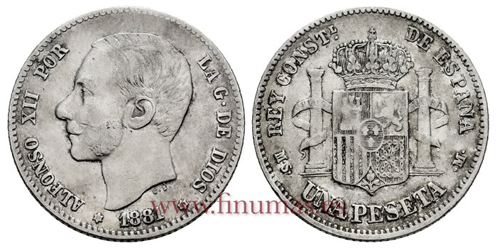 Cy16567F.- ALFONSO XII 1 Pesetas 1881 (_-81) MSM.- MBC