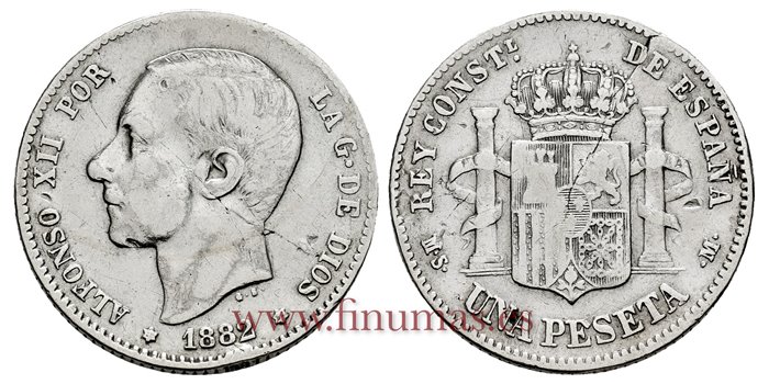 Cy16568D.- ALFONSO XII 1 Pesetas 1882 (18-82) MSM.- MBC-