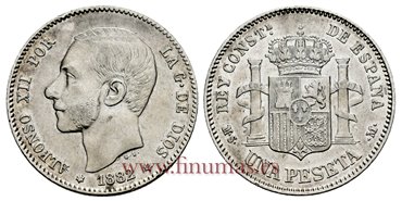 Cy16568D.- ALFONSO XII 1 Pesetas 1882 (18-82) MSM.- MBC+