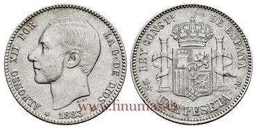 Cy16570G.- ALFONSO XII 1 Pesetas 1883 (18-83) MSM.- MBC+
