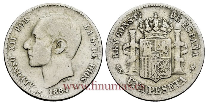 Cy16571C.- ALFONSO XII 1 Pesetas 1884 (_-_) MSM.- BC