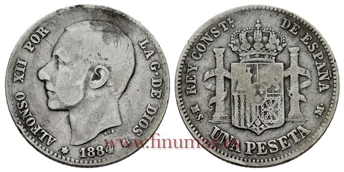 Cy16571C1.- ALFONSO XII 1 Pesetas 1884 (_-_) MSM.- BC-