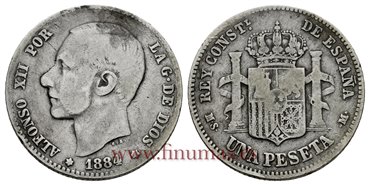 Cy16571C1.- ALFONSO XII 1 Pesetas 1884 (_-_) MSM.- BC-