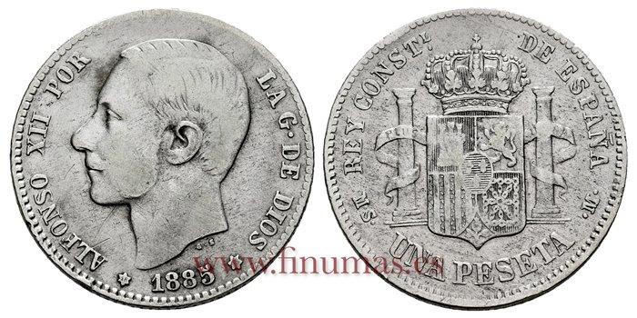 Cy16572C1.- ALFONSO XII 1 Pesetas 1885 (18-85) MSM.- BC