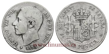 Cy16572C1.- ALFONSO XII 1 Pesetas 1885 (18-85) MSM.- BC