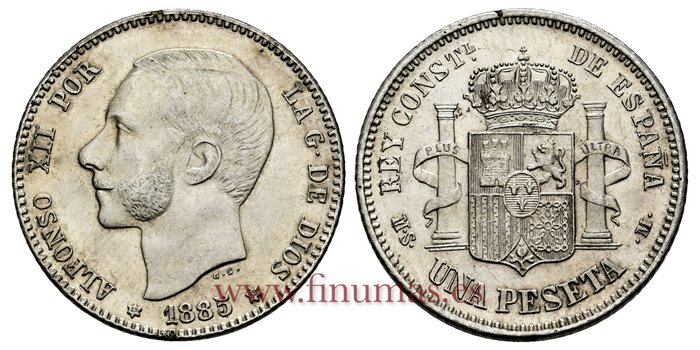 Cy16572I.- ALFONSO XII 1 Pesetas 1885 (18-85) MSM.- EBC+