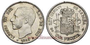 Cy16572I.- ALFONSO XII 1 Pesetas 1885 (18-85) MSM.- EBC+