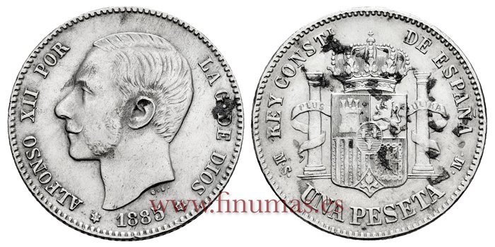 Cy16573F.- ALFONSO XII 1 Pesetas 1885 (18-86) MSM.- MBC+