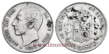 Cy16573F.- ALFONSO XII 1 Pesetas 1885 (18-86) MSM.- MBC+