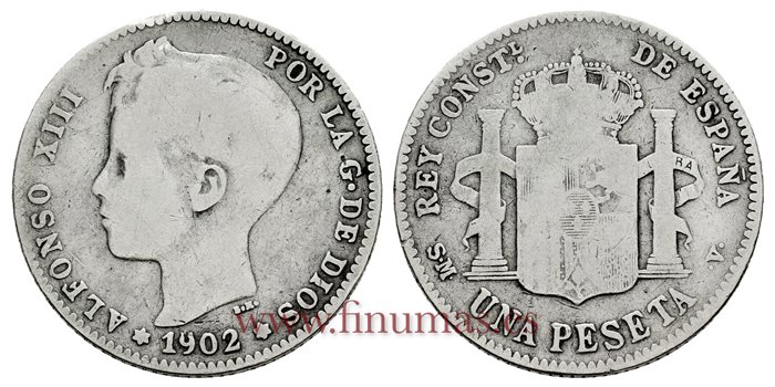 Cy16680B.- ALFONSO XIII 1 Pesetas 1902 (_-_) SMV - RC 