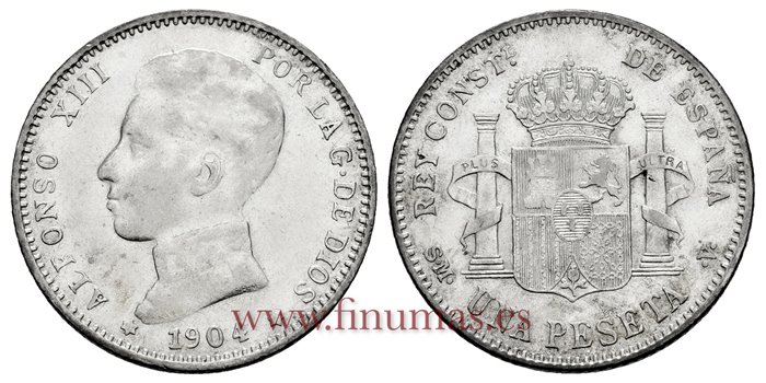 Cy16682H-1.- ALFONSO XIII 1 Pesetas 1904 (_-_) SMV - EBC 