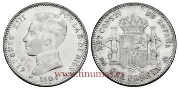 Cy16682H-1.- ALFONSO XIII 1 Pesetas 1904 (_-_) SMV - EBC 