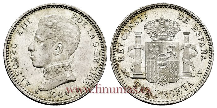 Cy16682I-1.- ALFONSO XIII 1 Pesetas 1904 (19-04) SMV - EBC+ 