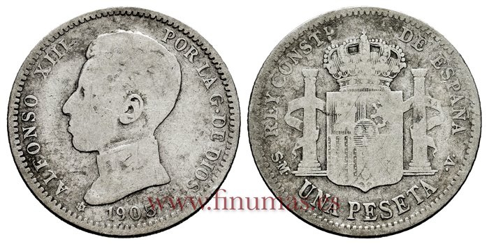 Cy16683A.- ALFONSO XIII 1 Pesetas 1905 (_-_) SMV - MC 