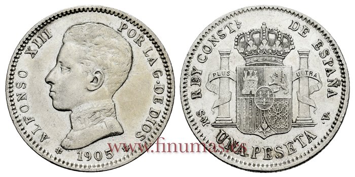 Cy16683H.- ALFONSO XIII 1 Pesetas 1905 (19-05) SMV - MBC