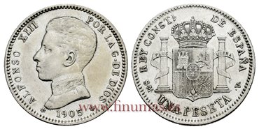 Cy16683H.- ALFONSO XIII 1 Pesetas 1905 (19-05) SMV - MBC