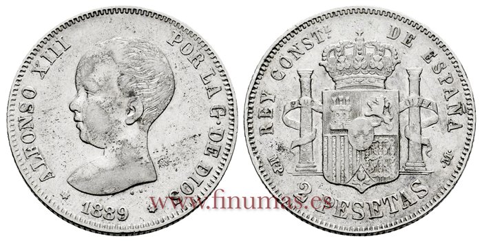 Cy16688F.- ALFONSO XIII 2 Pesetas 1889 (18-8_) MSM - MBC+