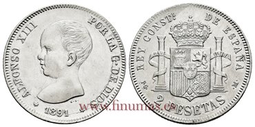 Cy16689H.- ALFONSO XIII 2 Pesetas 1891 (18-_1) PGM - EBC