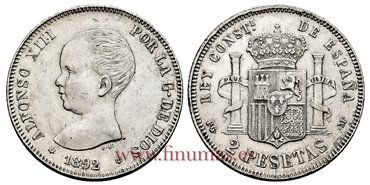 Cy16690H.- ALFONSO XIII 2 Pesetas 1892 (18-92) PGM - EBC