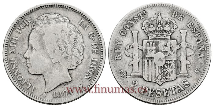 Cy16691D.- ALFONSO XIII 2 Pesetas 1894 (_-_) PGV - BC