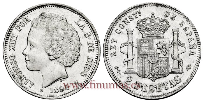 Cy16691H.- ALFONSO XIII 2 Pesetas 1894 (18-94) PGV - EBC