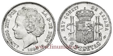 Cy16691H.- ALFONSO XIII 2 Pesetas 1894 (18-94) PGV - EBC