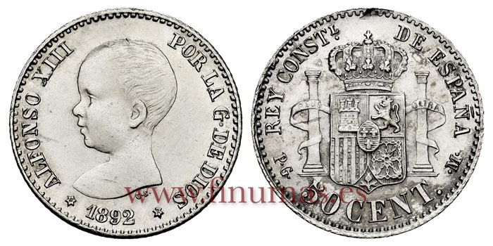 Cy16659K.- ALFONSO XII 50 Centimos 1892(9-2) - SC