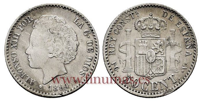 Cy16663E.- ALFONSO XII 50 Centimos 1894(9-4) - MBC