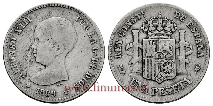 Cy16671B.- ALFONSO XII 1 Peseta 1889 MPM(_-89) - RC