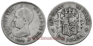 Cy16671B.- ALFONSO XII 1 Peseta 1889 MPM(_-89) - RC