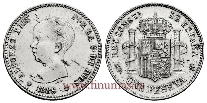 Cy16671H.- ALFONSO XII 1 Peseta 1889 MPM(18-89) - EBC