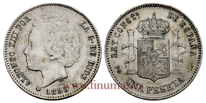 Cy16673F.- ALFONSO XII 1 Peseta 1893 PGL(18-93) - MBC+