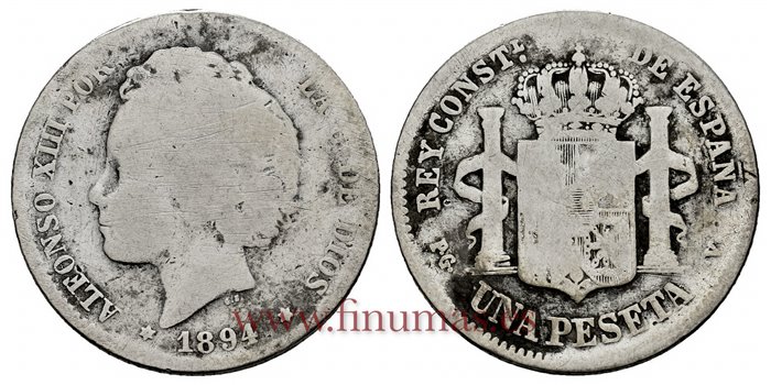Cy16674A.- ALFONSO XII 1 Peseta 1894 PGV(_-_) - MC