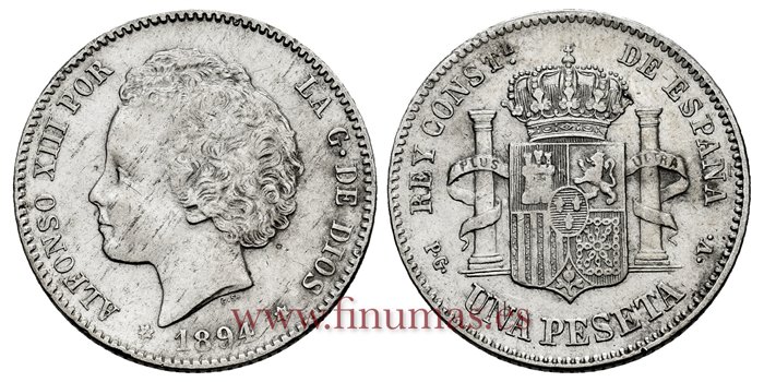 Cy16674C.1.- ALFONSO XII 1 Peseta 1894 PGV(_-94) - MBC+