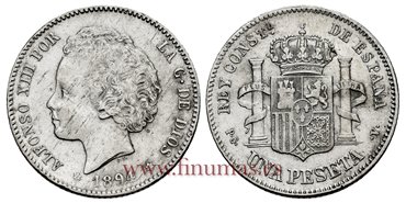 Cy16674C.1.- ALFONSO XII 1 Peseta 1894 PGV(_-94) - MBC+