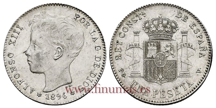 Cy16675K1.- ALFONSO XII 1 Peseta 1896 PGV(18-96) - SC