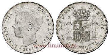Cy16675K1.- ALFONSO XII 1 Peseta 1896 PGV(18-96) - SC