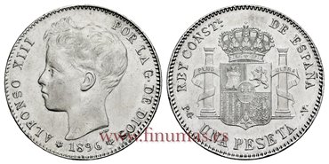 Cy16675I.- ALFONSO XII 1 Peseta 1896 PGV -(18-96) - EBC+