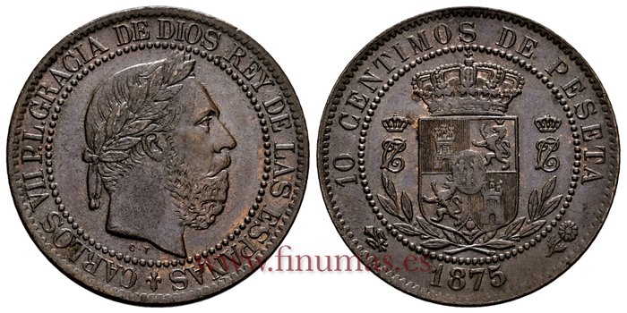 Cy16542I.- CARLOS VII 10 Centimos 1875 Belgica EBC+