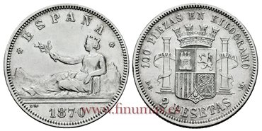 Cy16517G.- G.P  Y I REPUBLICA - 2 Pesetas 1870 SNM (18-73) - EBC-
