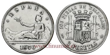 Cy16518F.- G.P  Y I REPUBLICA - 2 Pesetas 1870 DEM (18-74) - MBC+