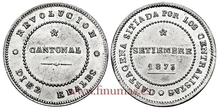 Cy16526H.- G.P  Y I REPUBLICA 10 Reales CANTONAL 1873 No coincidente - EBC+