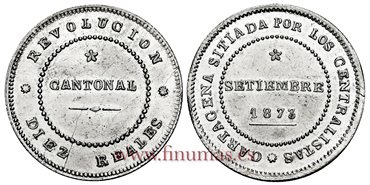 Cy16526H.- G.P  Y I REPUBLICA 10 Reales CANTONAL 1873 No coincidente - EBC+