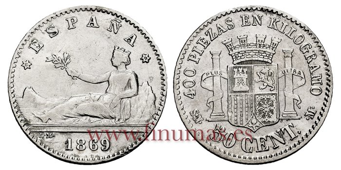 Cy16506F.- G.P  Y I REPUBLICA - 50 Centimos 1869 SNM- (6-9) - MBC+