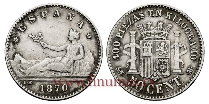 Cy16507E.- G.P  Y I REPUBLICA - 50 Centimos 1870 SNM- (7-0) - MBC