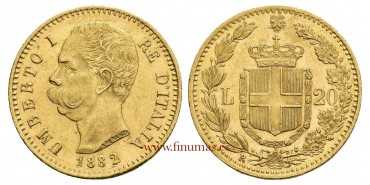 ITALY - K021 - 20 Lira 1882. Gold - EBC-