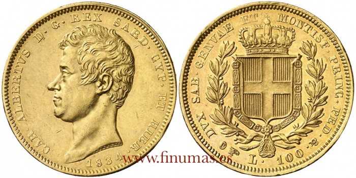 ITALY - SARDINIA - K-133.1 - 100 LIRE 1884 - EBC- GOLD