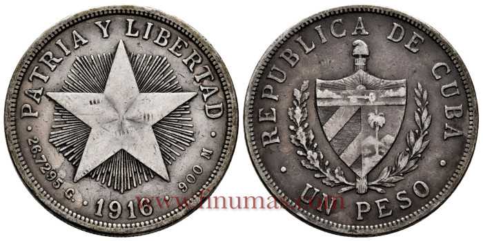 CUBA - K-015 - 1 PESO 1916 - MBC