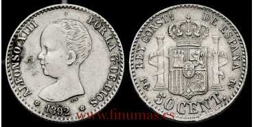 copy of Cy16659K.- ALFONSO XII 50 Centimos 1892(9-2) - SC