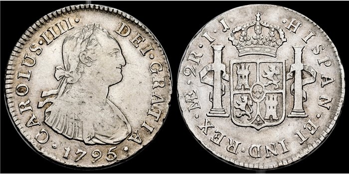Cy12756.-CARLOS IV -2 Reales 1795 Lima I.J.-MBC+
